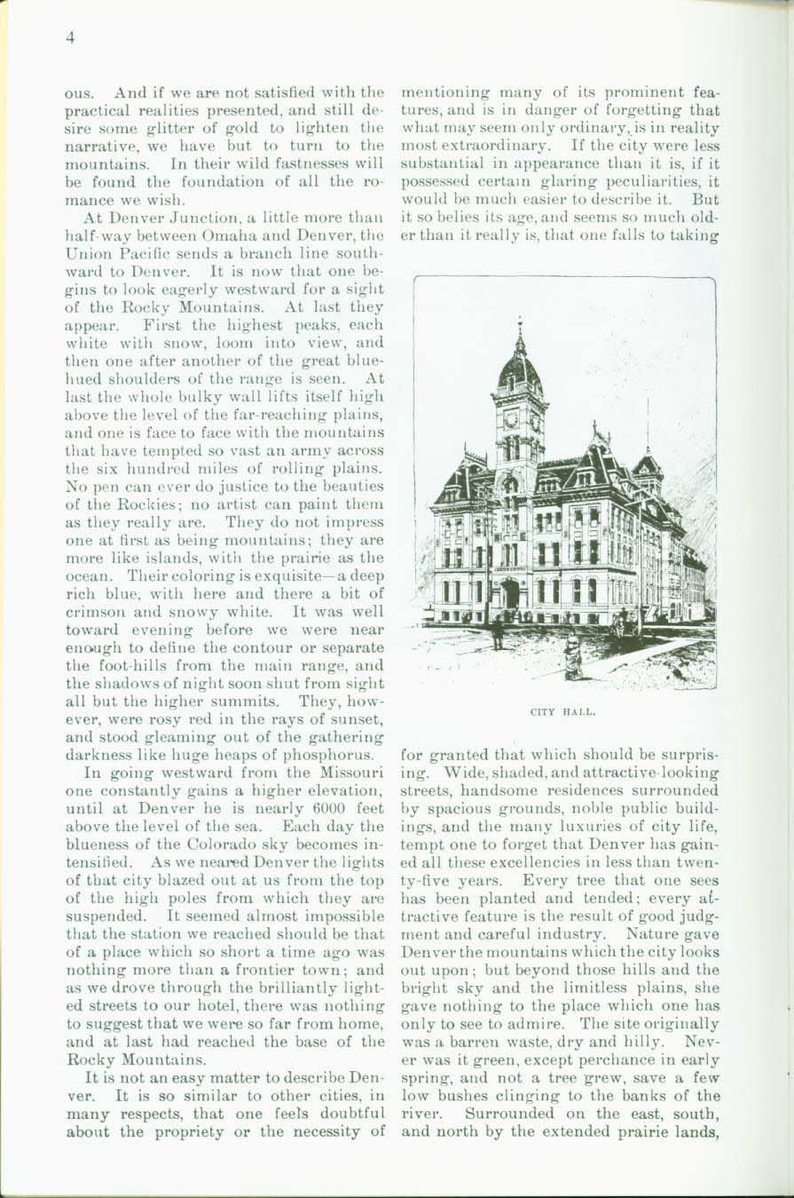 THE CITY OF DENVER, 1888: an early history of "The Queen City of the Plains". vist0006e